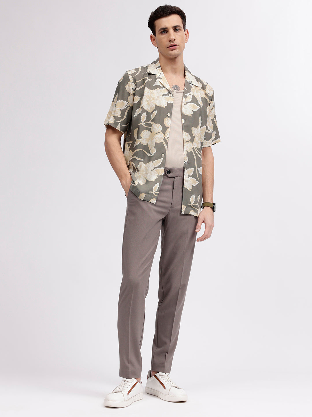 Lindbergh Men Green Floral Print Resort Collar Short Sleeves Shirt