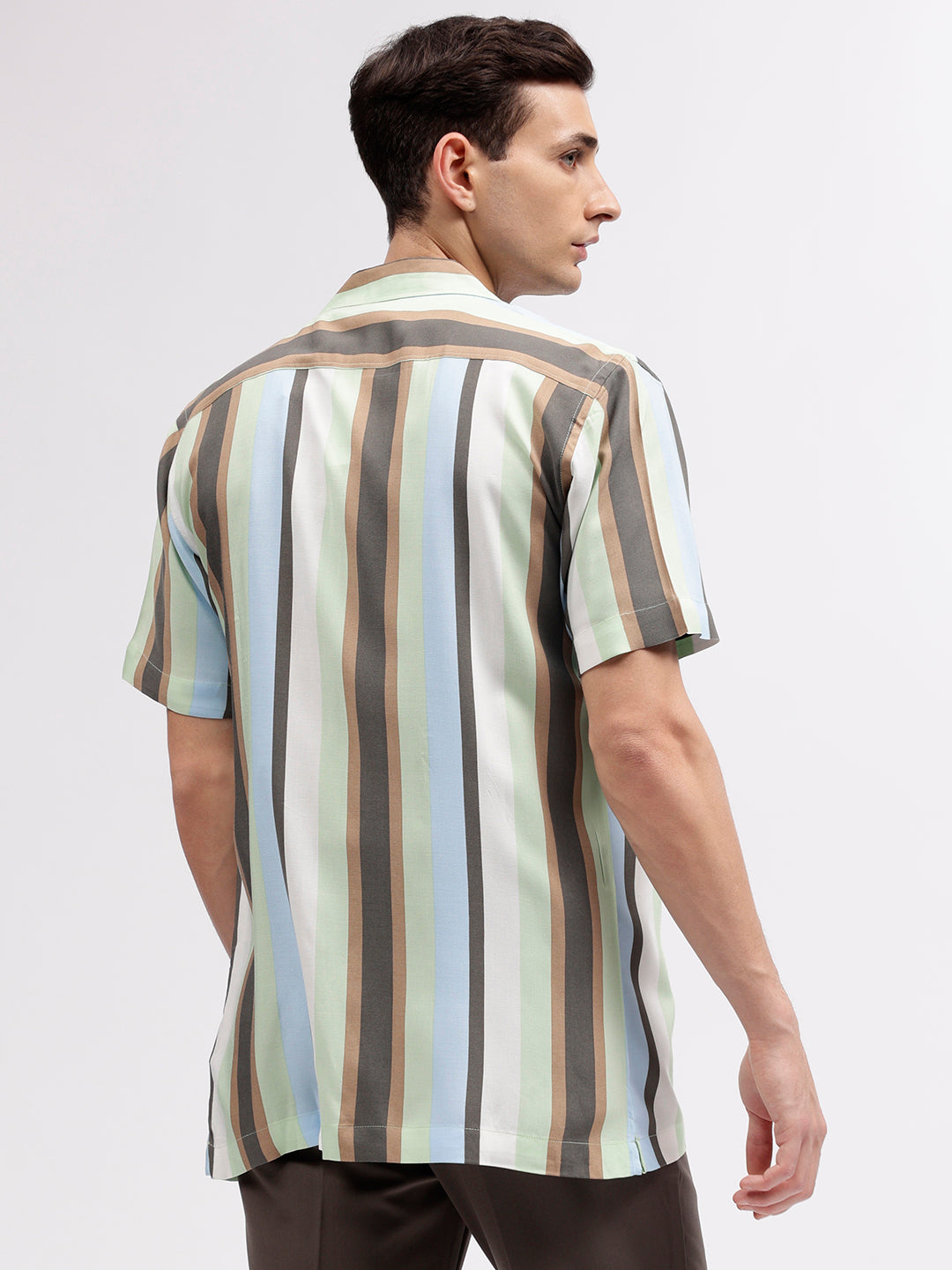 Lindbergh Men Multicolour Striped Resort Collar Short Sleeves Shirt