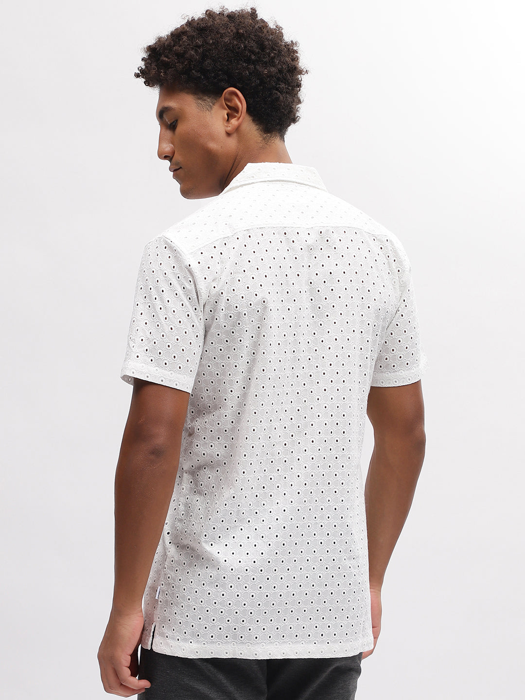 Lindbergh Men White Embroidered Resort Collar Short Sleeves Shirt