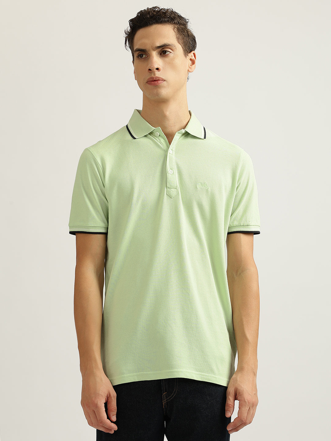 Lindbergh Men Green Solid Collared Short Sleeves Polo Tshirt