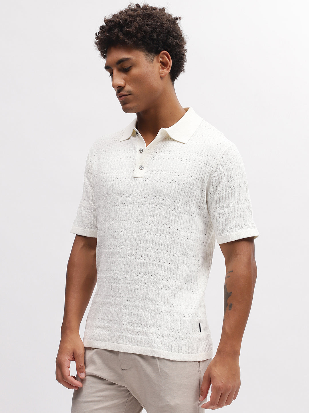 Lindbergh Men White Solid Polo Collar Short Sleeves T-Shirt