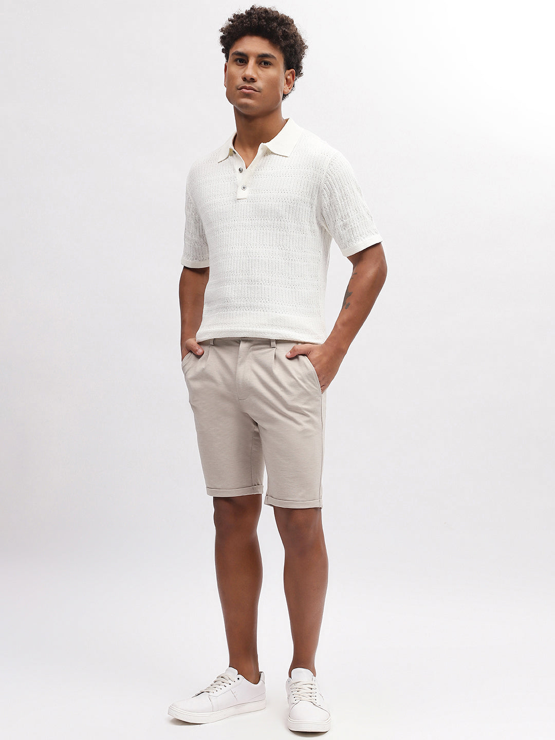 Lindbergh Men White Solid Polo Collar Short Sleeves T-Shirt