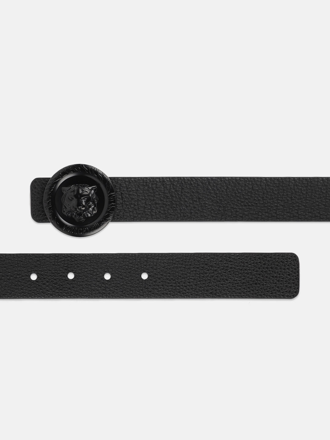 Just Cavalli Men Black Solid Push Pin Buckle Belt