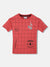 Blue Giraffe Boys Red Checked Round Neck Short Sleeves T-shirt