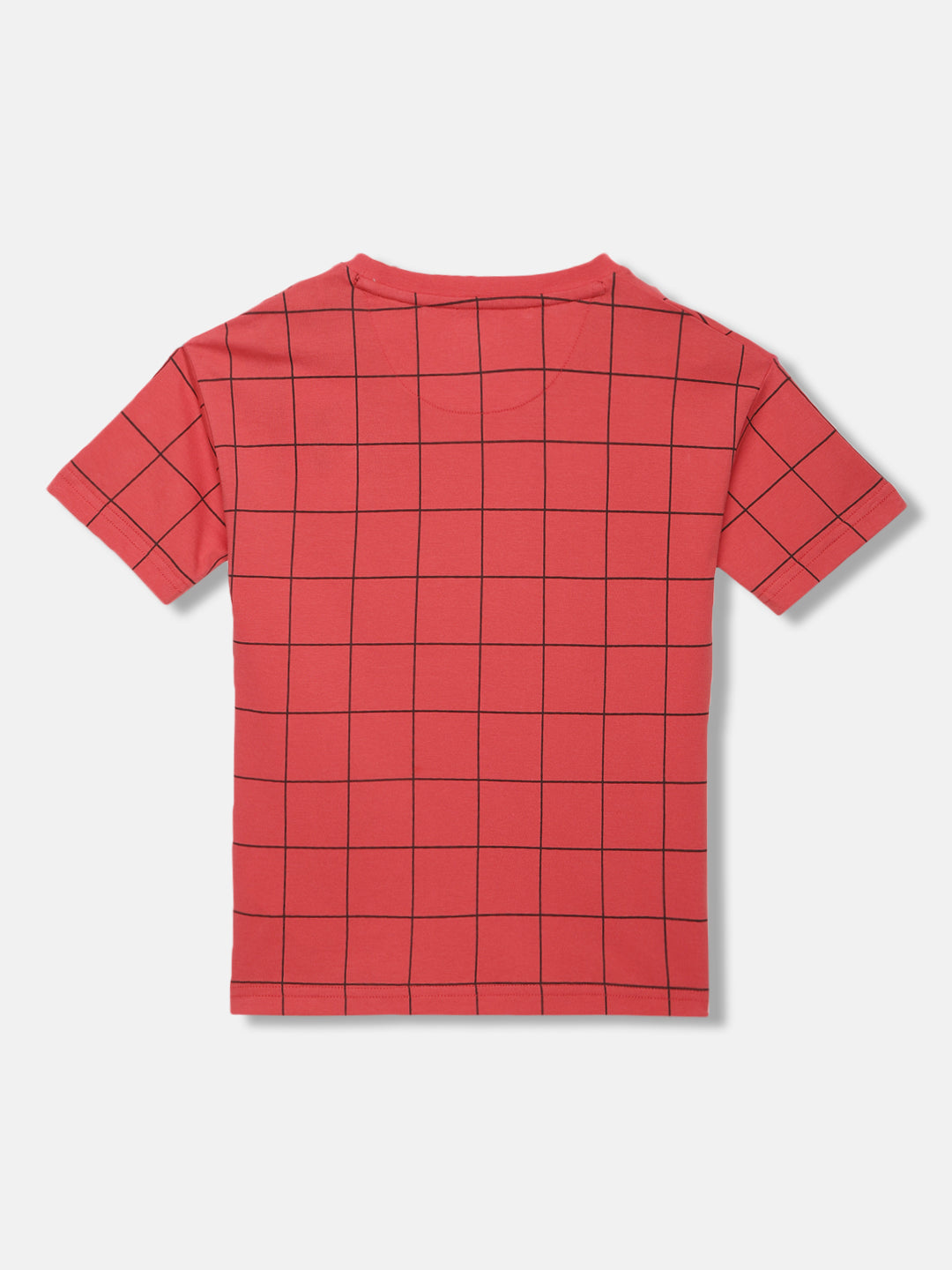 Blue Giraffe Boys Red Checked Round Neck Short Sleeves T-shirt
