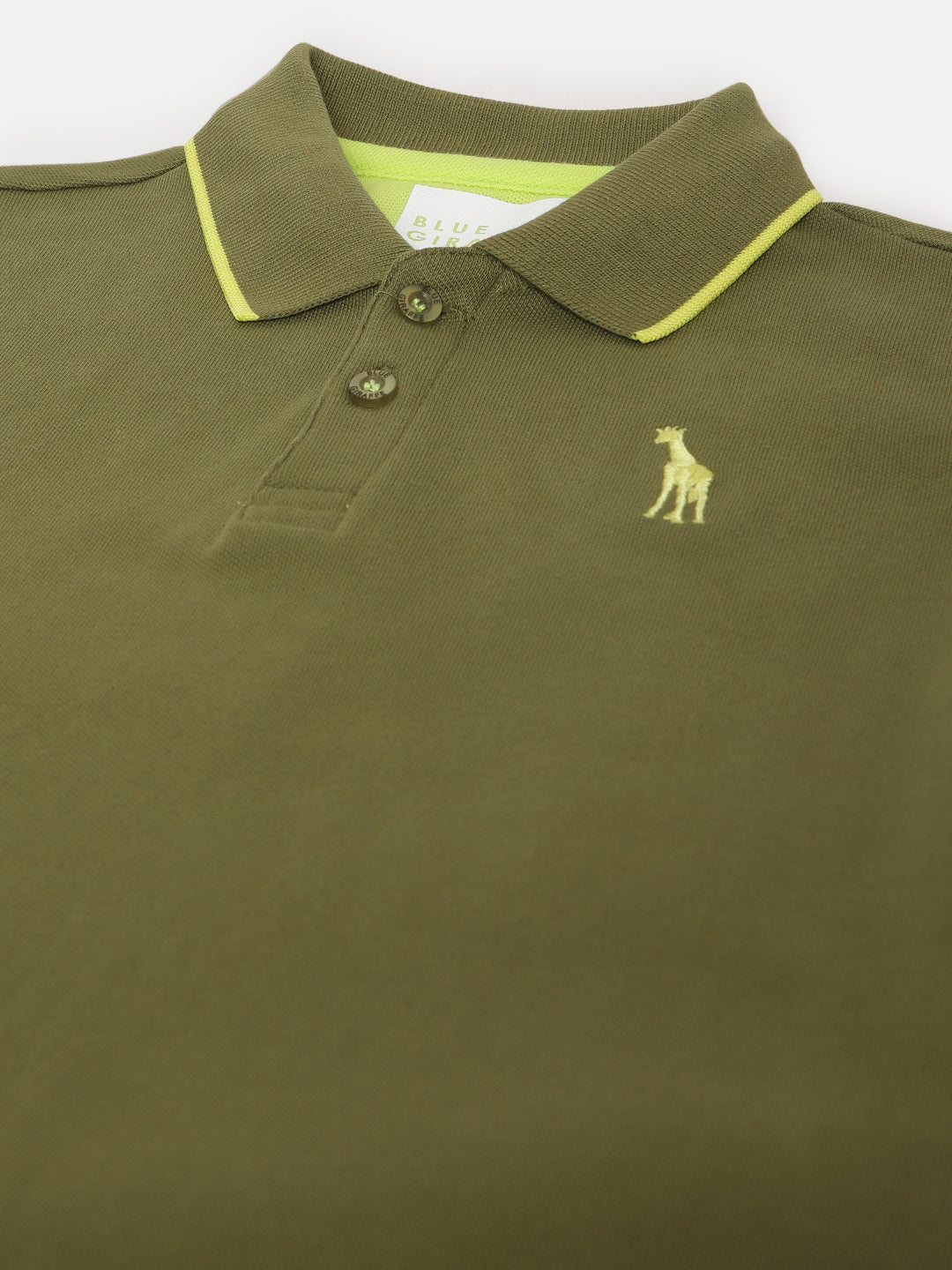 Blue Giraffe Boys Olive Solid Polo Collar Short Sleeves T-shirt