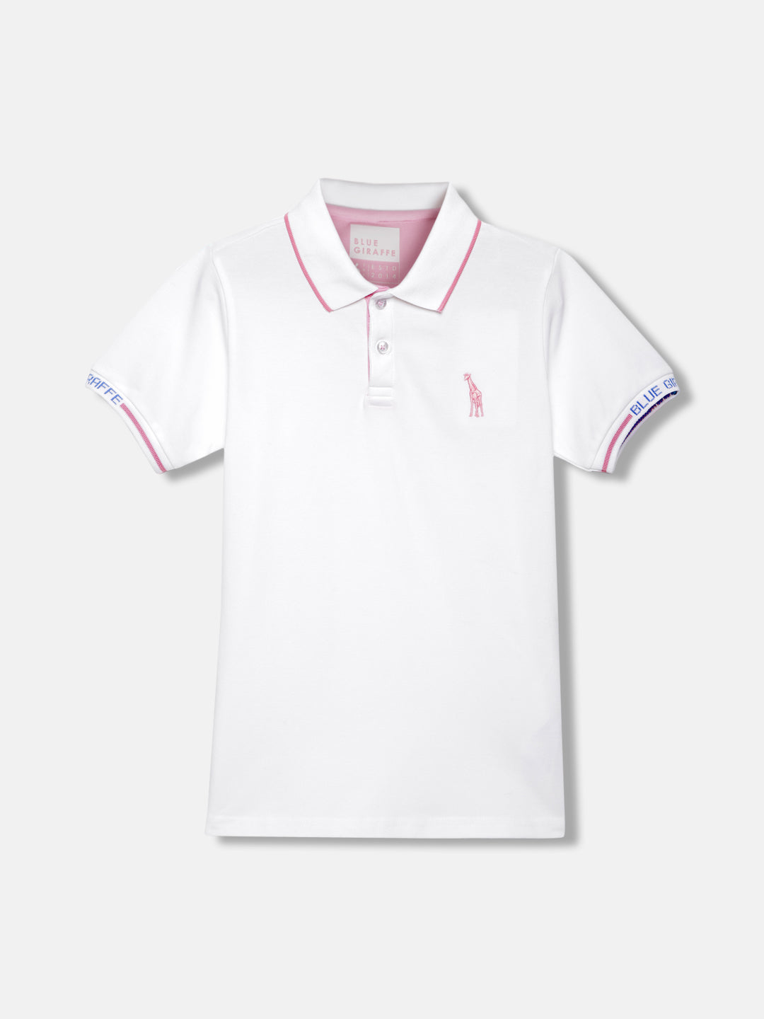 Blue Giraffe Boys White Solid Polo Collar Short Sleeves T-shirt