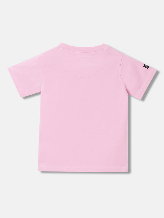 Blue Giraffe Boys Pink Solid Round Neck Short Sleeves T-shirt