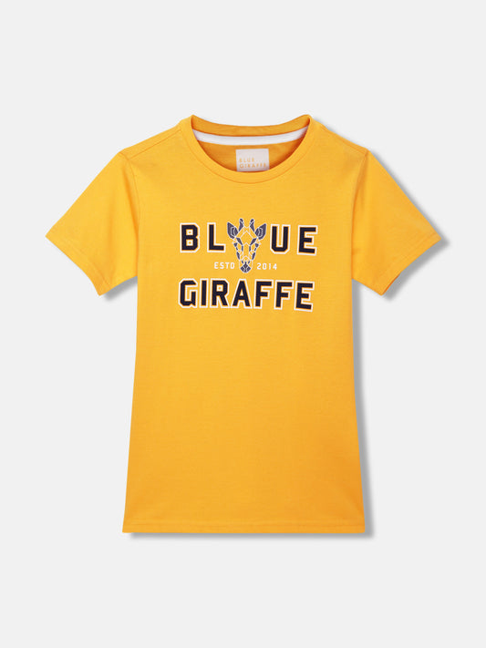 Blue Giraffe Boys Yellow Solid Round Neck Short Sleeves T-shirt