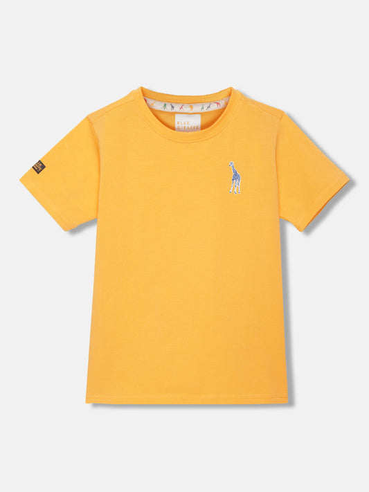 Blue Giraffe Boys Yellow Solid Round Neck Short Sleeves T-shirt