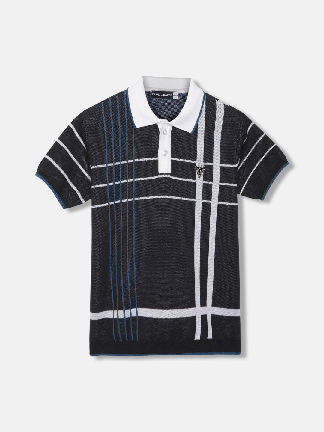 Blue Giraffe Boys Black Striped Polo Collar Short Sleeves T-shirt