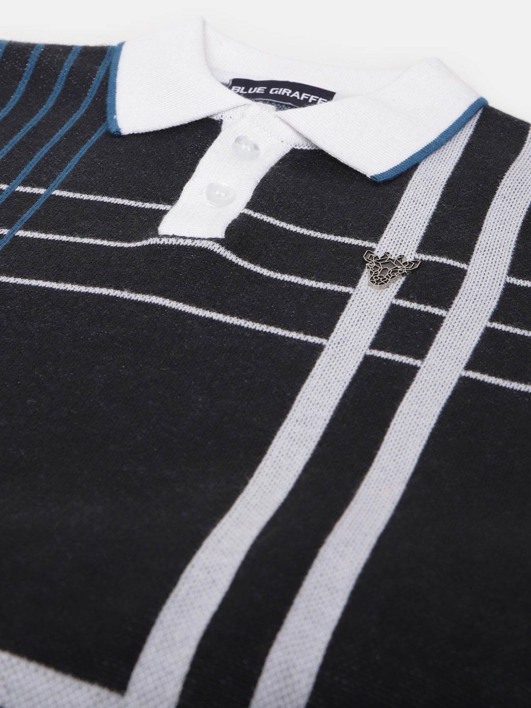 Blue Giraffe Boys Black Striped Polo Collar Short Sleeves T-shirt