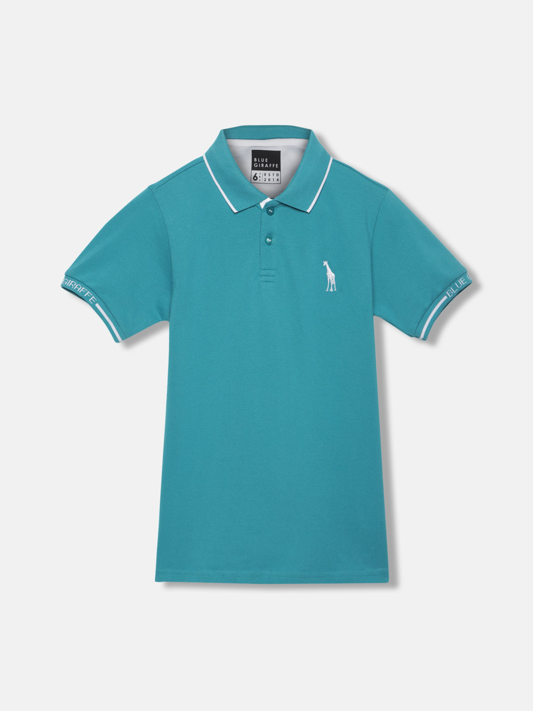 Blue Giraffe Boys Teal Solid Polo Collar Short Sleeves T-shirt