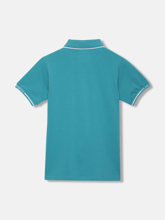Blue Giraffe Boys Teal Solid Polo Collar Short Sleeves T-shirt