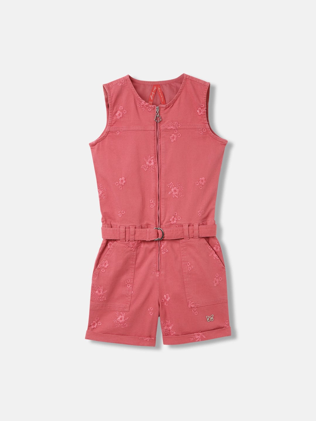 Blue Giraffe Girls Pink Round Neck Playsuit
