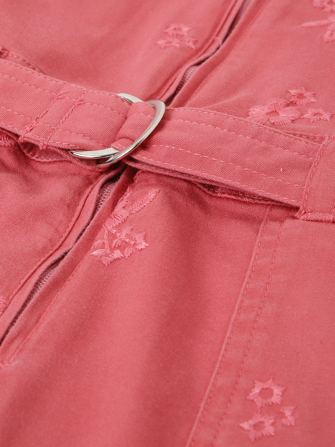 Blue Giraffe Girls Peach Embroidered Round Neck Sleeveless Playsuit