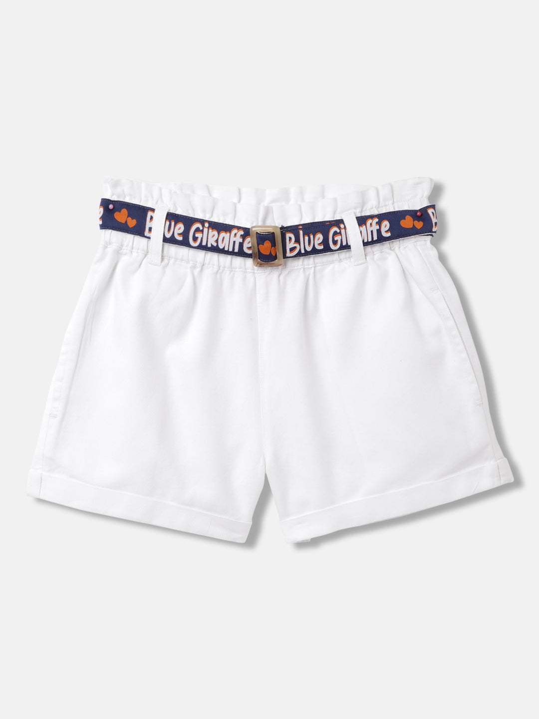 Blue Giraffe Girls White Solid Regular Fit Shorts