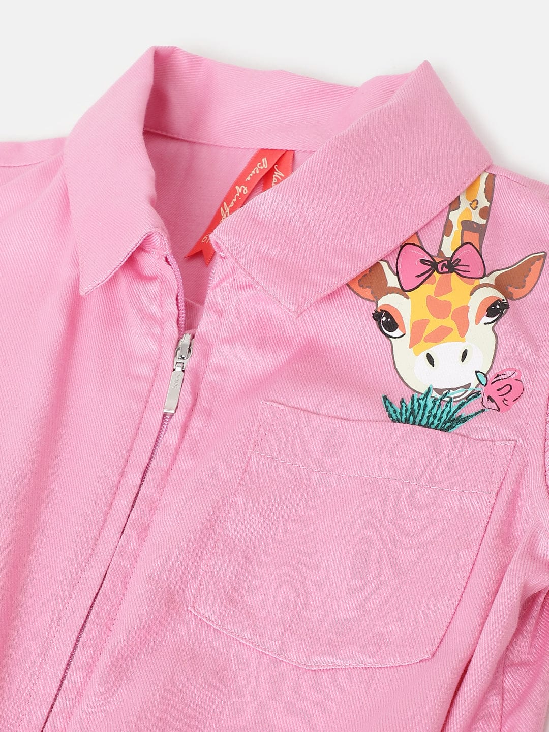 Blue Giraffe Girls Pink Shirt Collar Playsuit