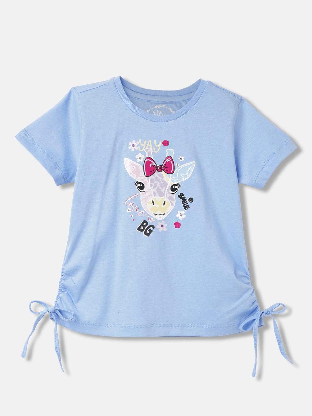Blue Giraffe Girls Blue Solid Round Neck Short Sleeves T-Shirt