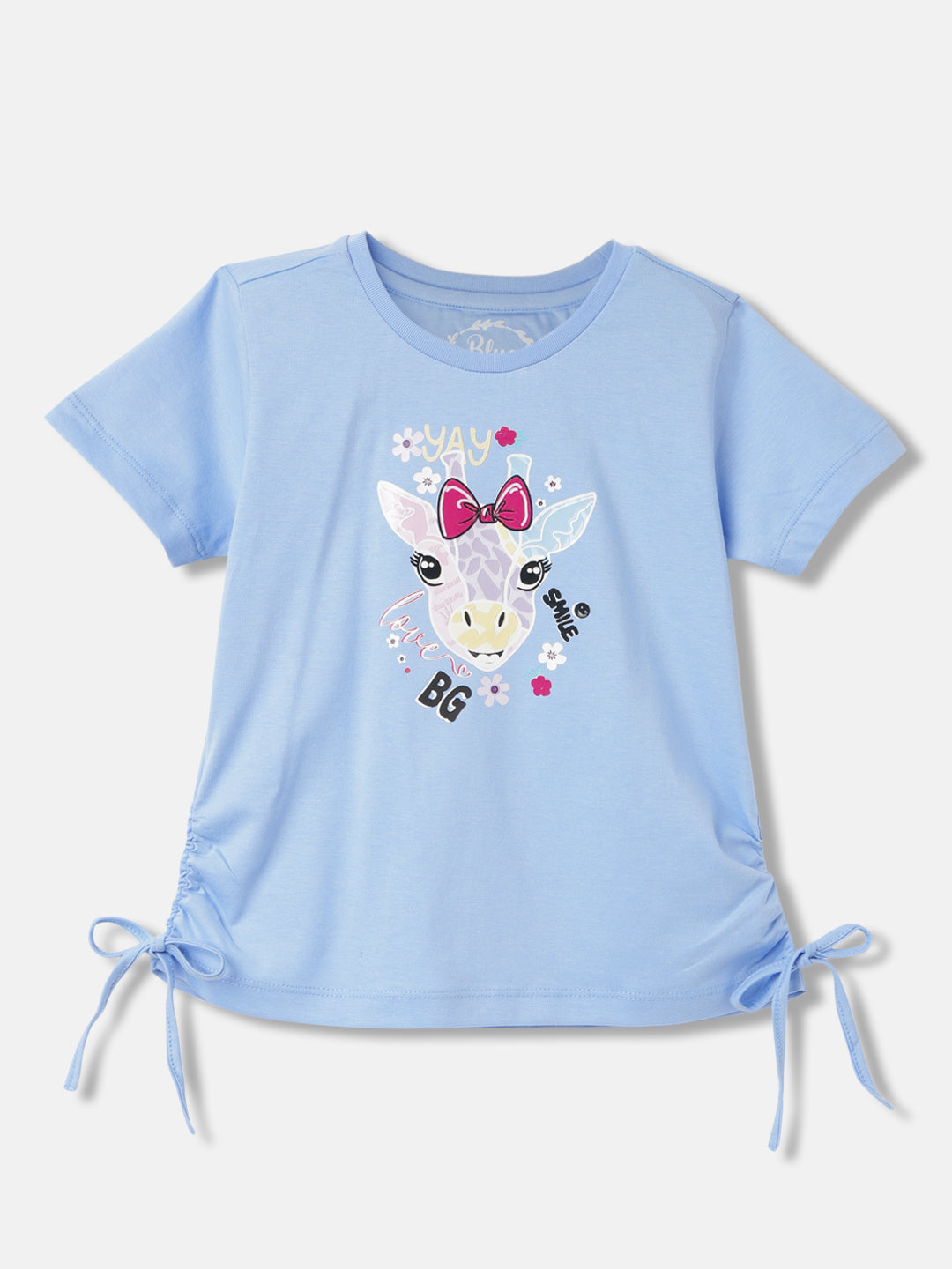Blue Giraffe Girls Blue Solid Round Neck Short Sleeves T-Shirt