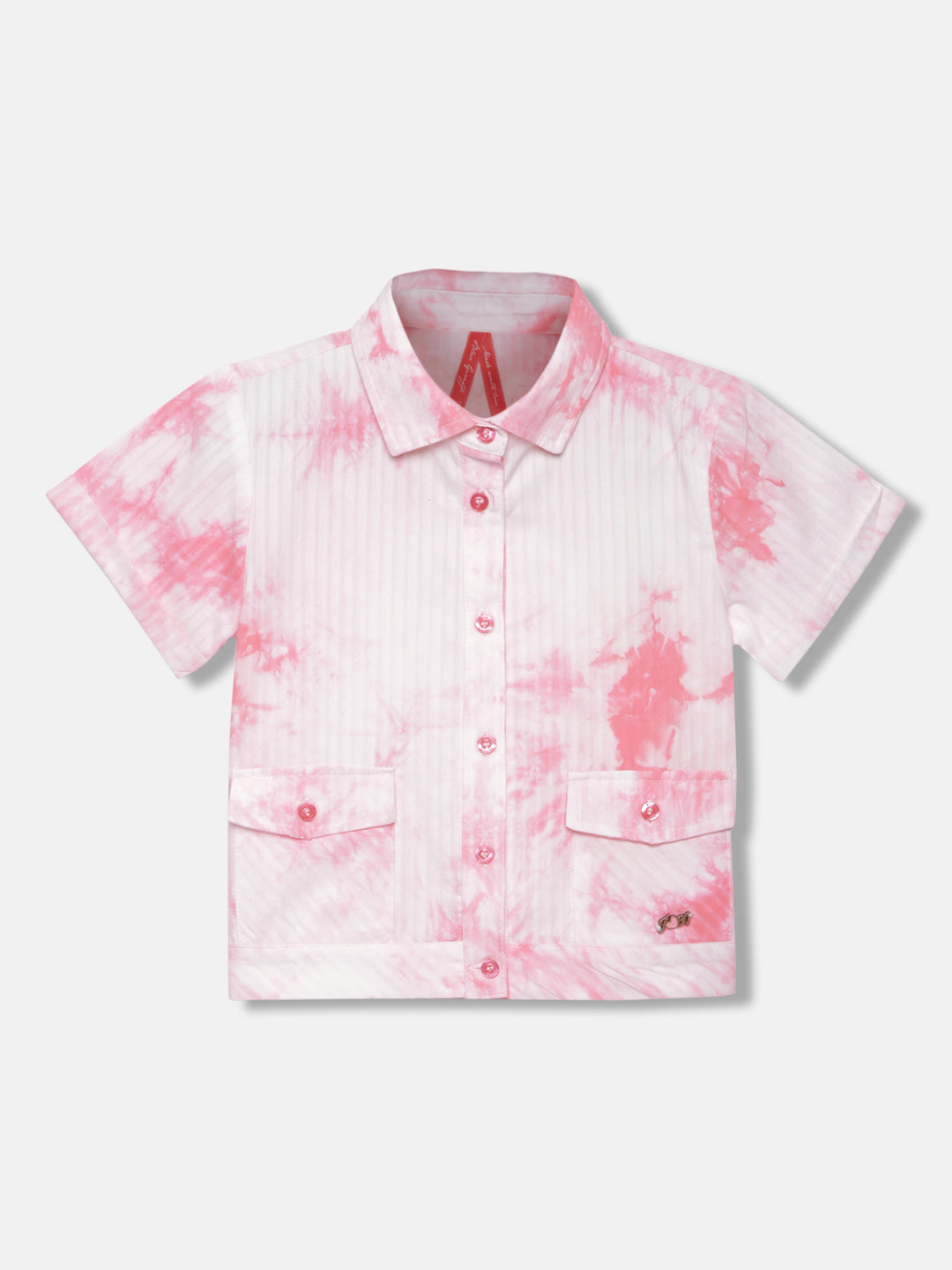 Blue Giraffe Girls White Tie & Dye Spread Collar Cap Sleeves Shirt