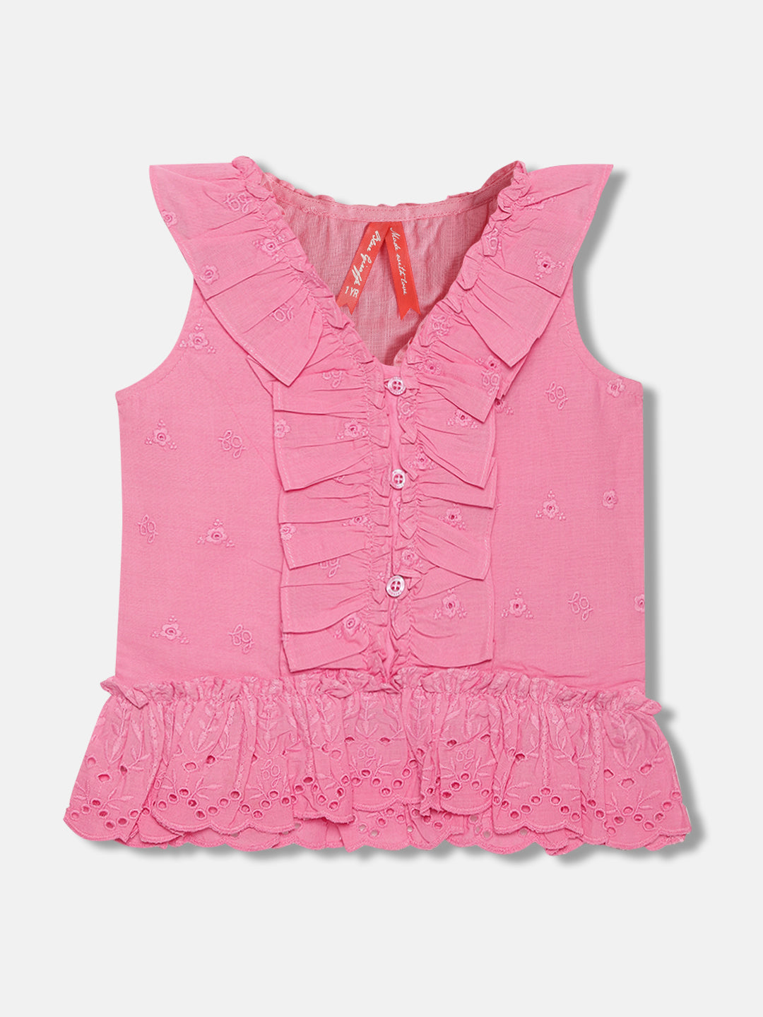 Blue Giraffe Girls Pink Embroidered V Neck Sleeveless Top