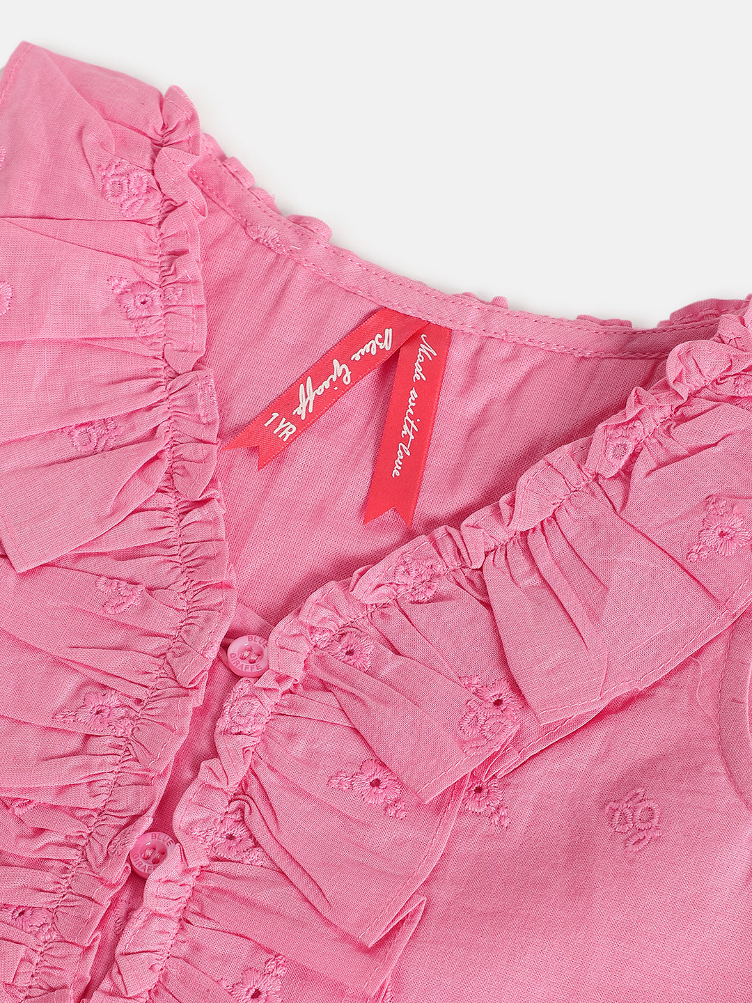 Blue Giraffe Girls Pink Embroidered V Neck Sleeveless Top