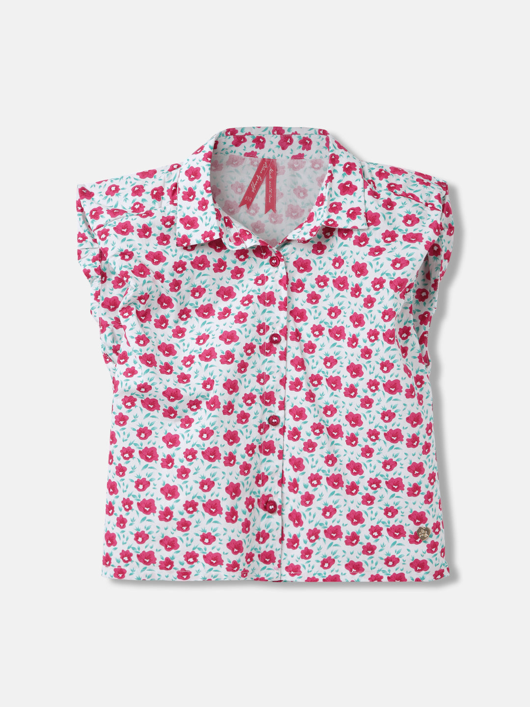 Blue Giraffe Girls Multi Printed Shirt Collar Sleeveless Top