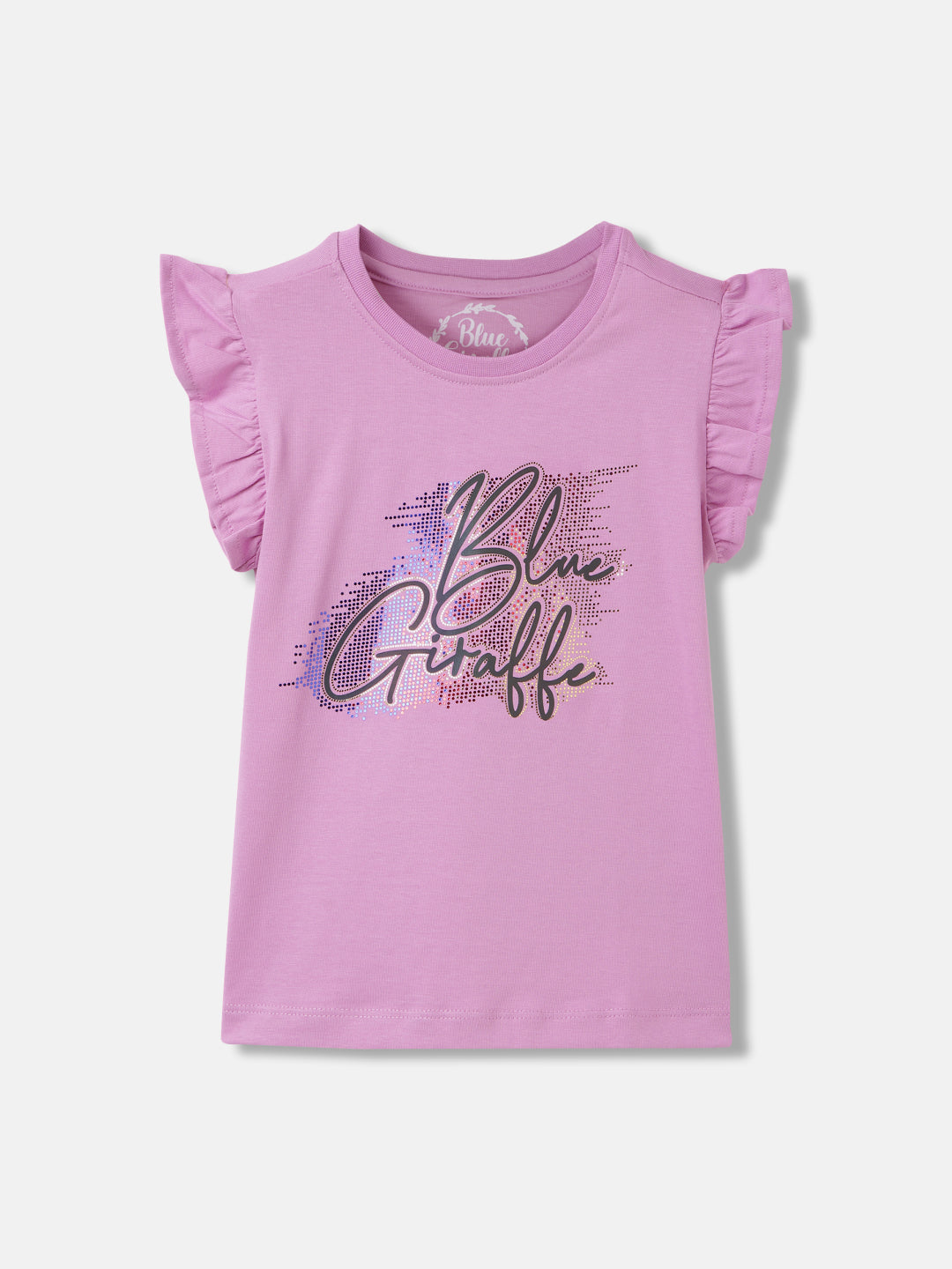 Blue Giraffe Girls Purple Solid Round Neck Short Sleeves T-Shirt