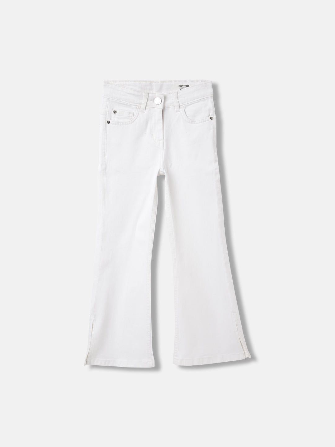 Blue Giraffe Girls White Solid Bootcut Jeans