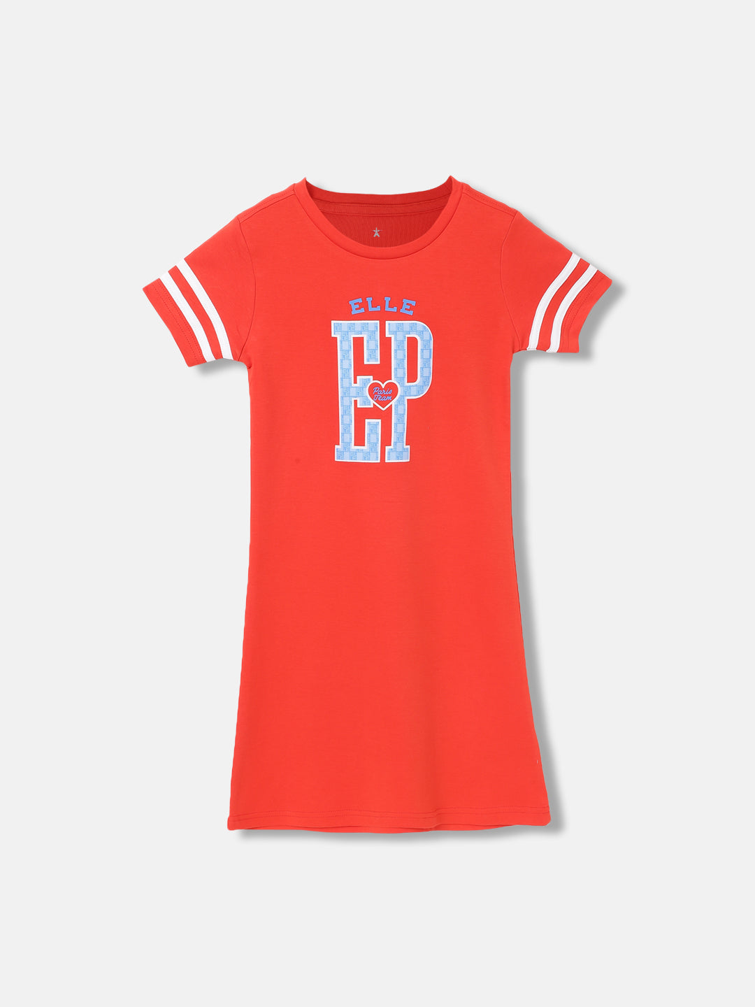 Elle Girls Red Solid Round Neck Short Sleeves Dress