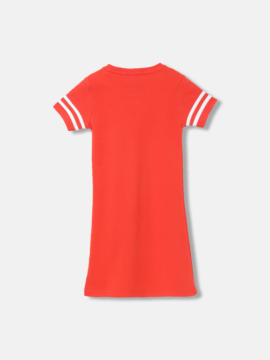 Elle Girls Red Solid Round Neck Short Sleeves Dress