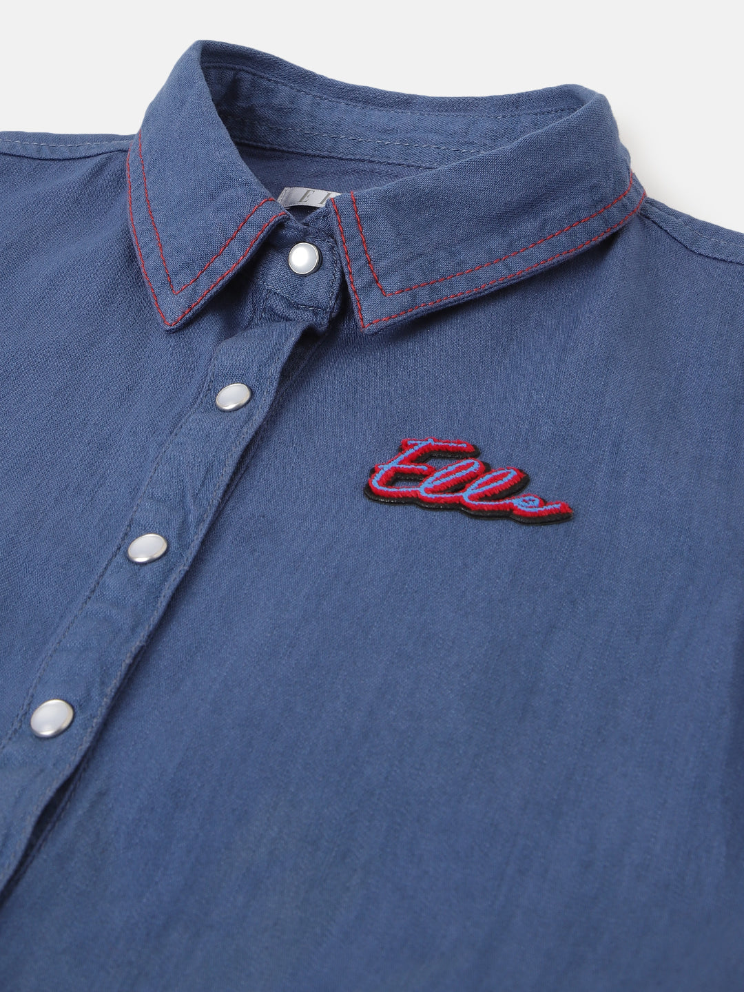 Elle Girls Blue Solid Shirt Collar Short Sleeves Playsuit