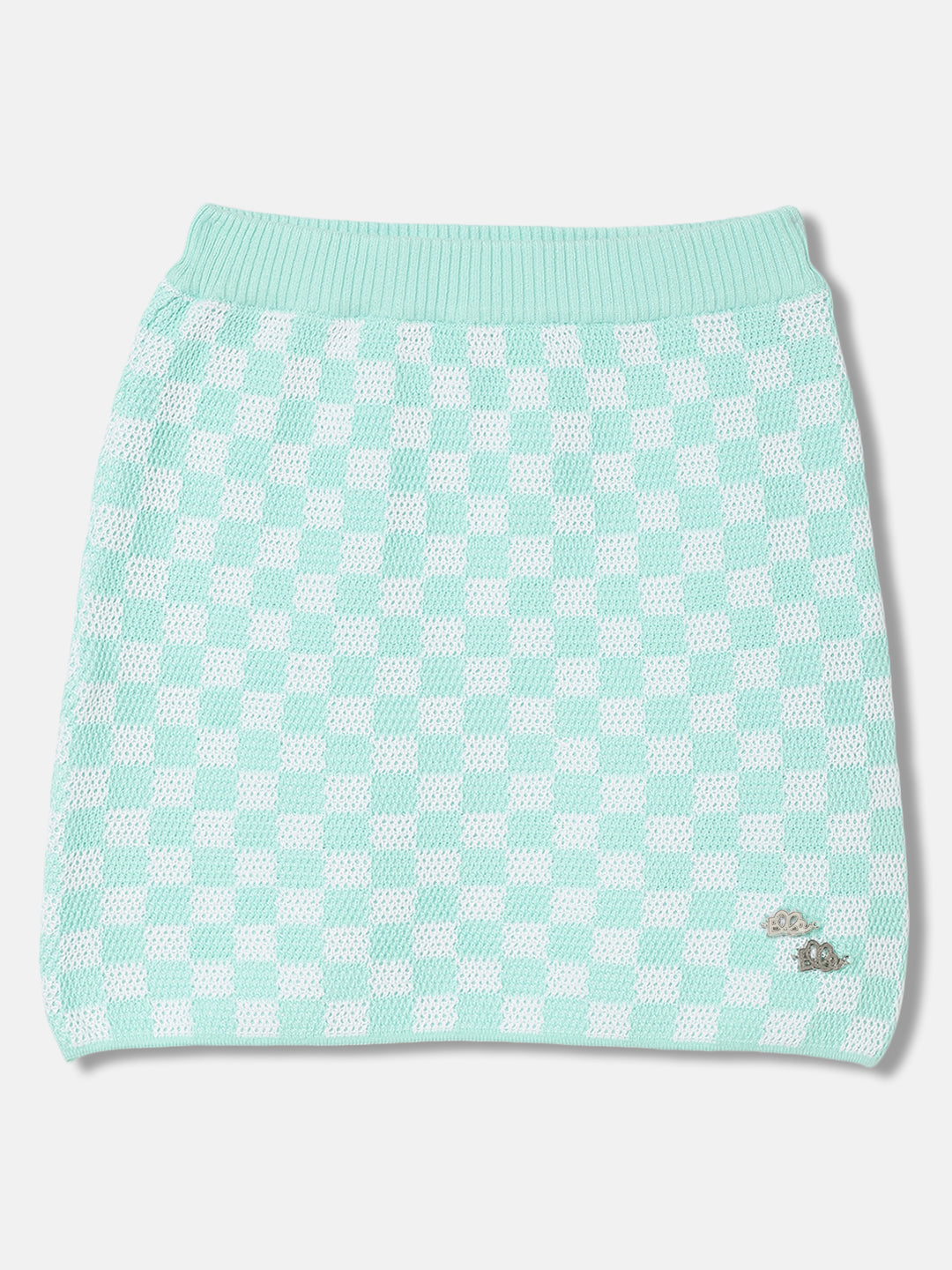 Elle Girls Green Checked Regular Fit Skirt