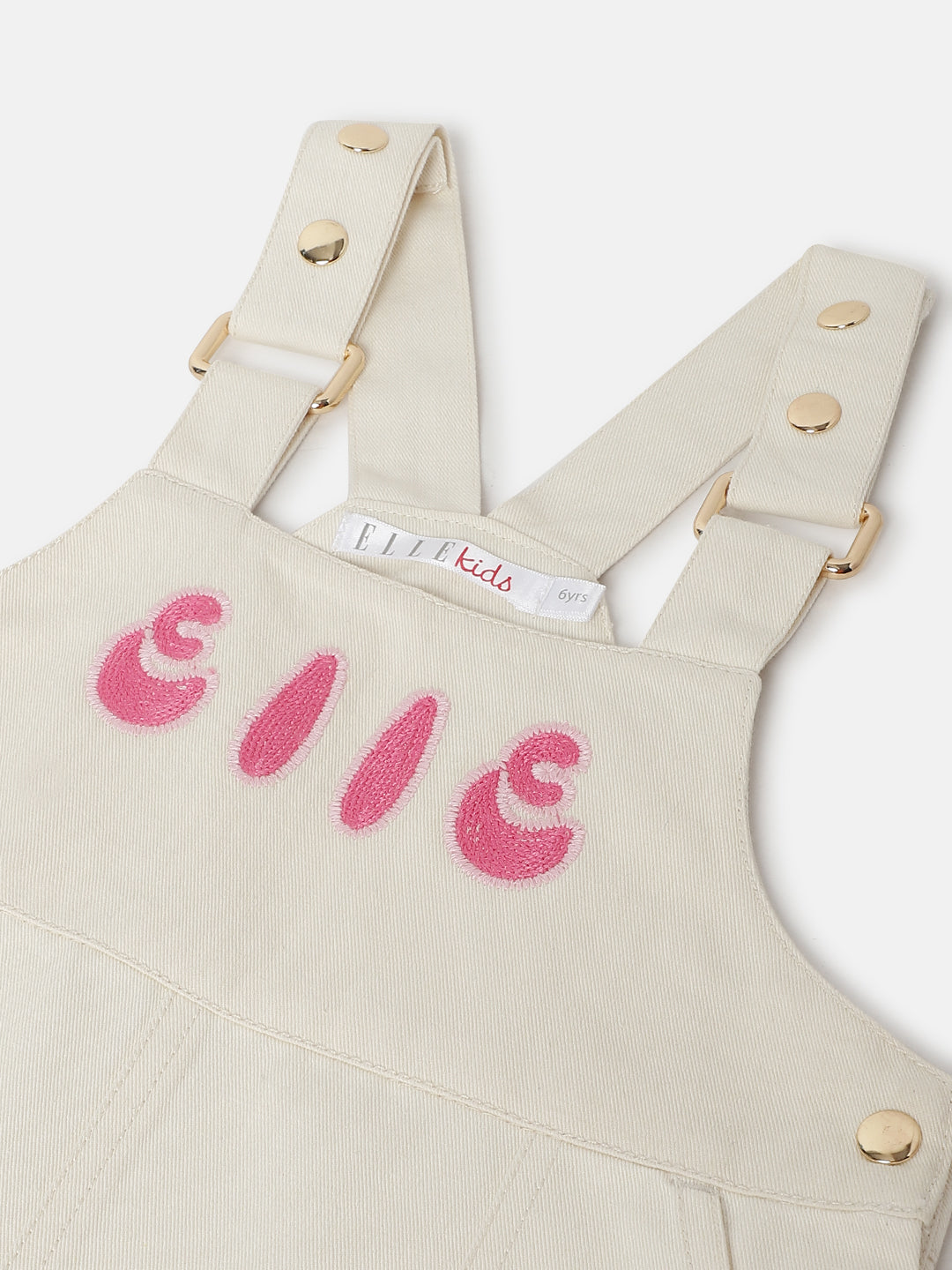 Elle Girls Beige Embroidered Square neck Sleeveless Dress