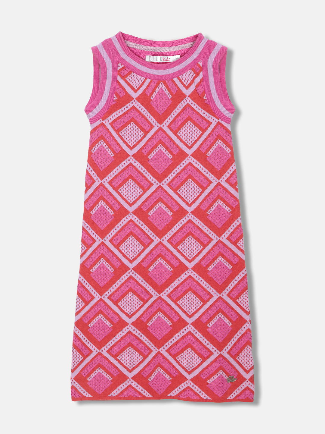 Elle Girls Pink Printed Round Neck Sleeveless Dress