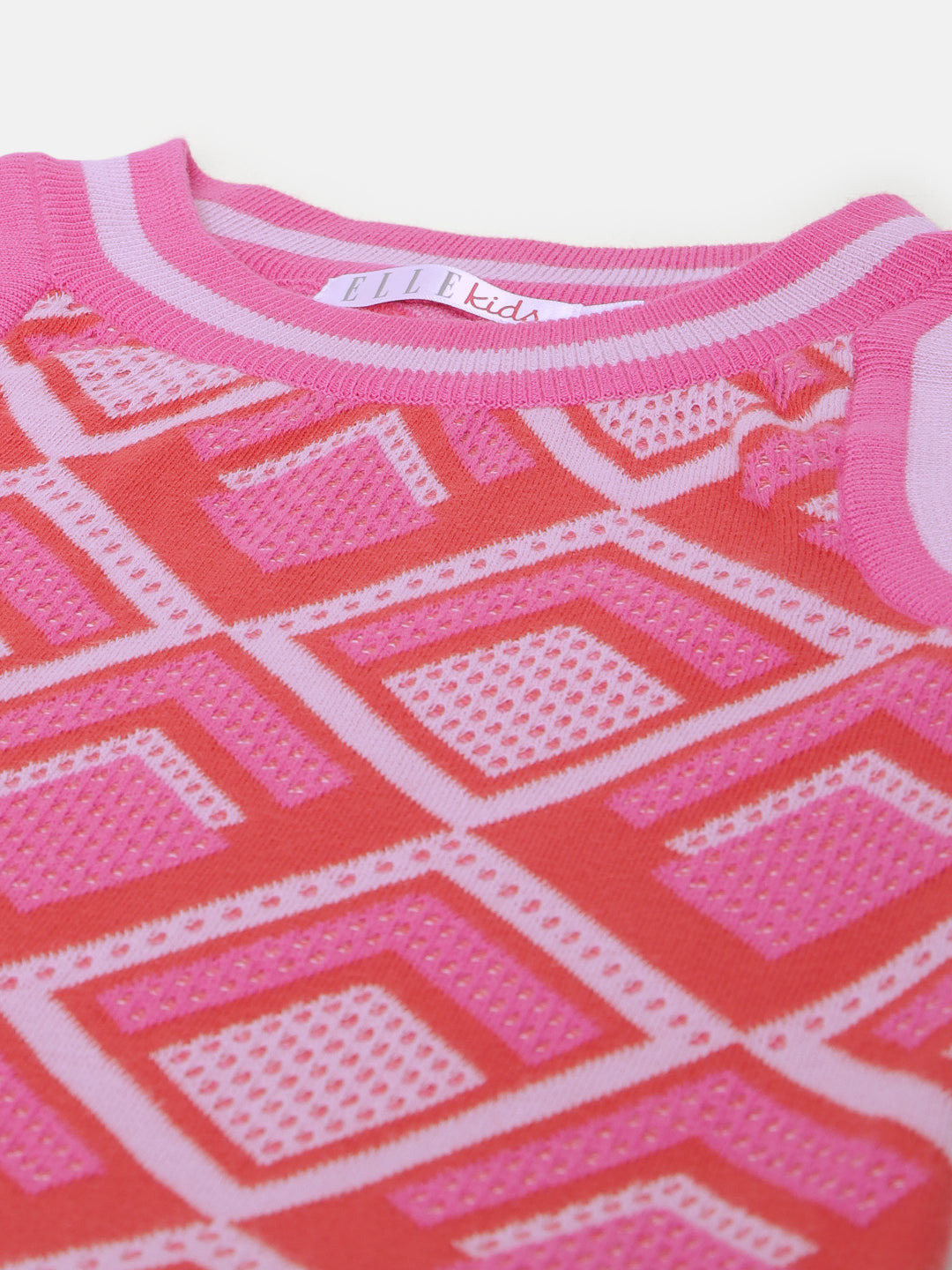 Elle Girls Pink Printed Round Neck Sleeveless Dress