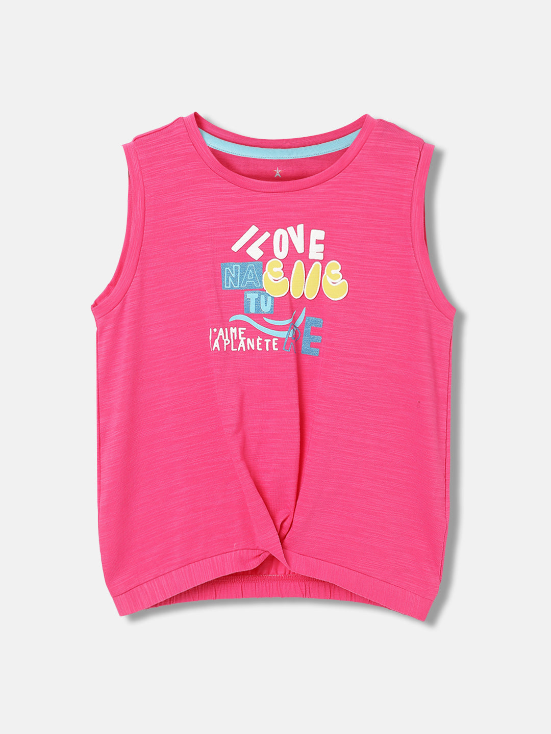Elle Girls Pink Printed Round Neck Sleeveless T-shirt