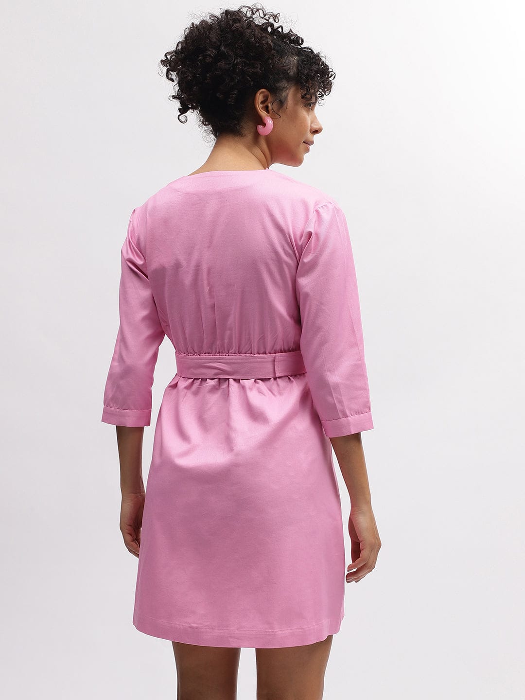 Elle Women Pink V Neck Dress