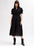 Elle Women Black Embroidered Mandarin Short Sleeves Dress