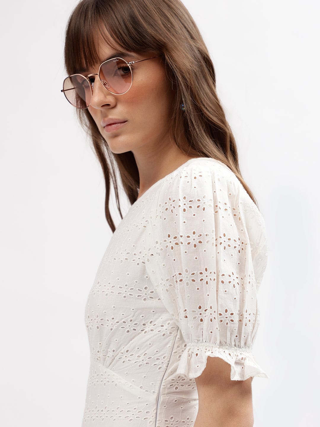 Elle Women White Boat Neck Dress