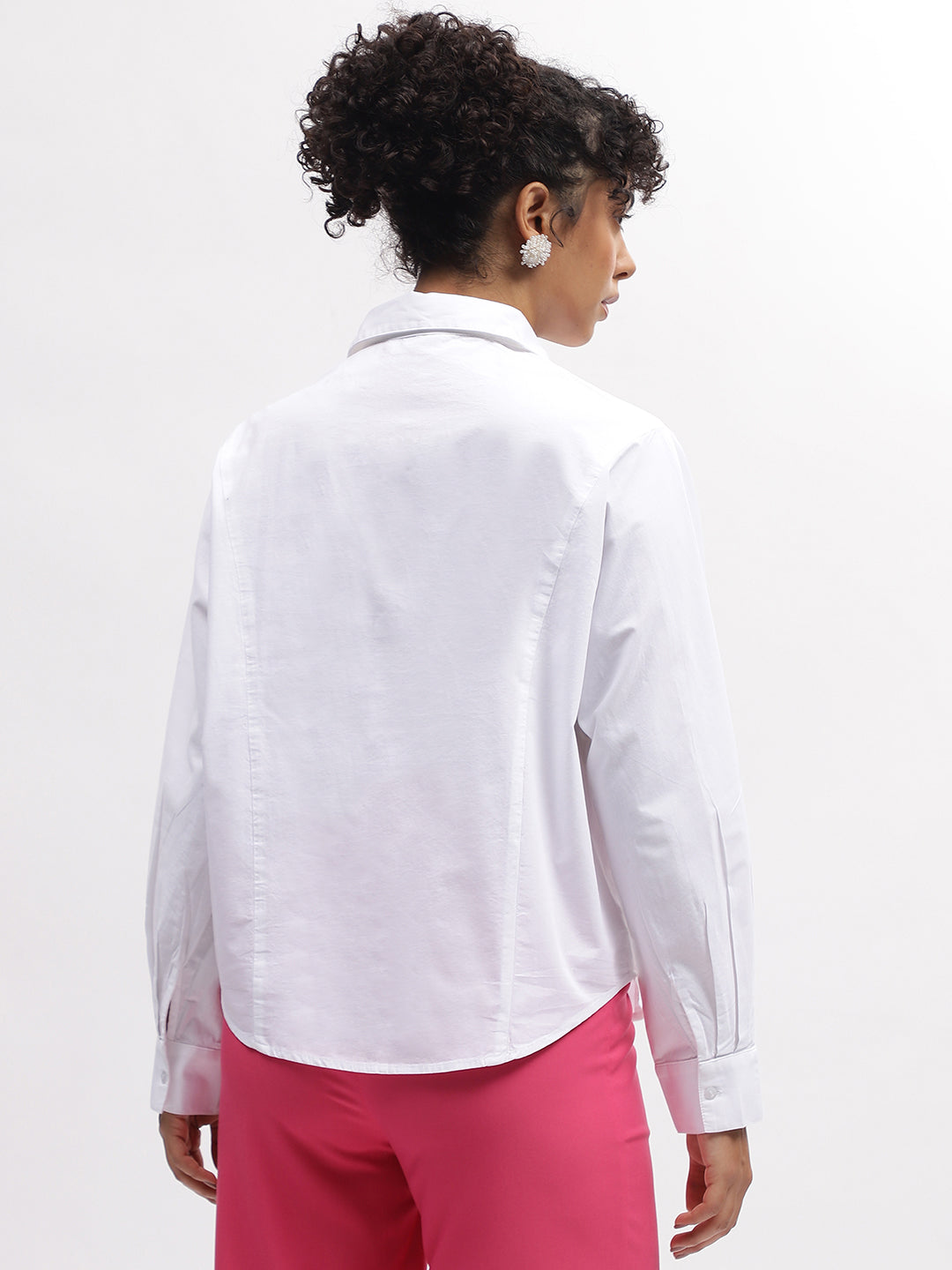 Elle Women White Solid Spread Collar Full Sleeves Shirt