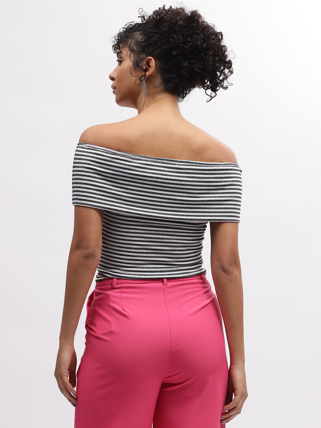 Elle Women Black Off Shoulder Tshirt