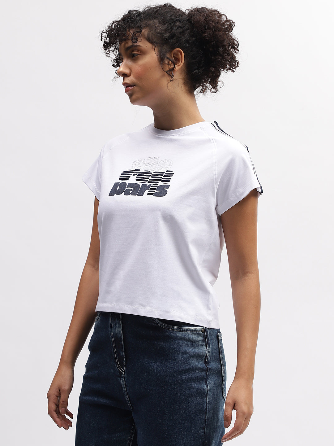 Elle Women White Solid Round Neck Short Sleeves T-Shirt