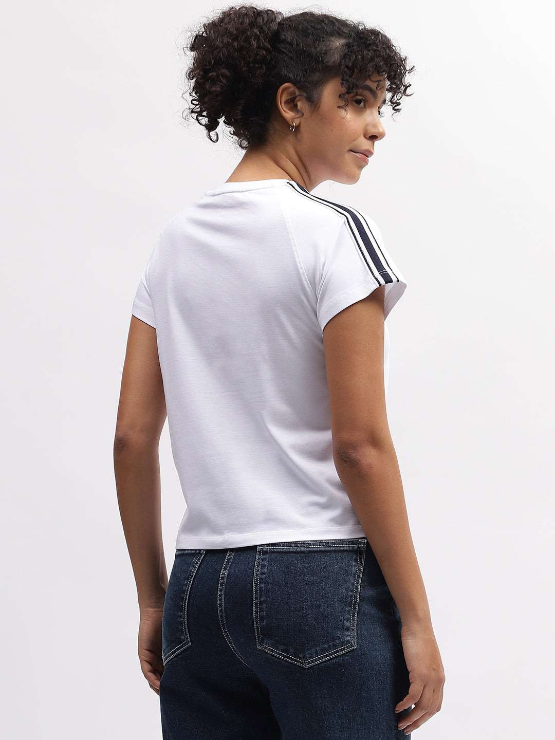 Elle Women White Solid Round Neck Short Sleeves T-Shirt