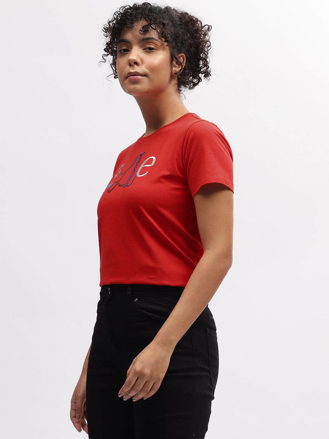 Elle Women Red Crew Neck Tshirt