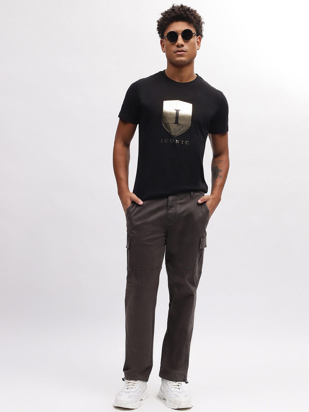 Iconic Men Black Cargo Fit Trouser