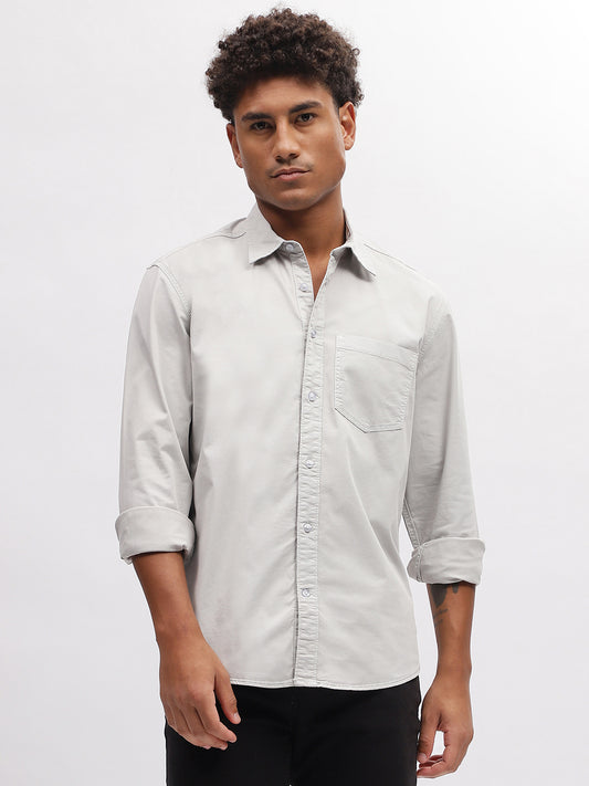 Iconic Men Grey Solid Spread Collar Full Sleeves Shirt