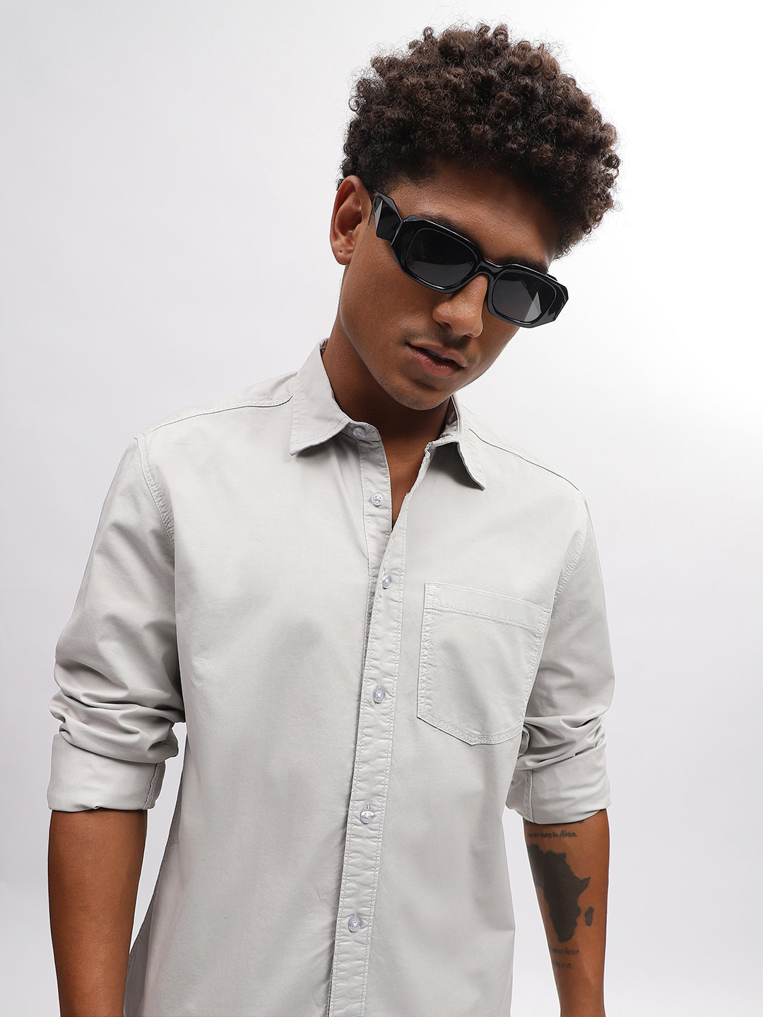 Iconic Men Grey Shirt Collar Shirt