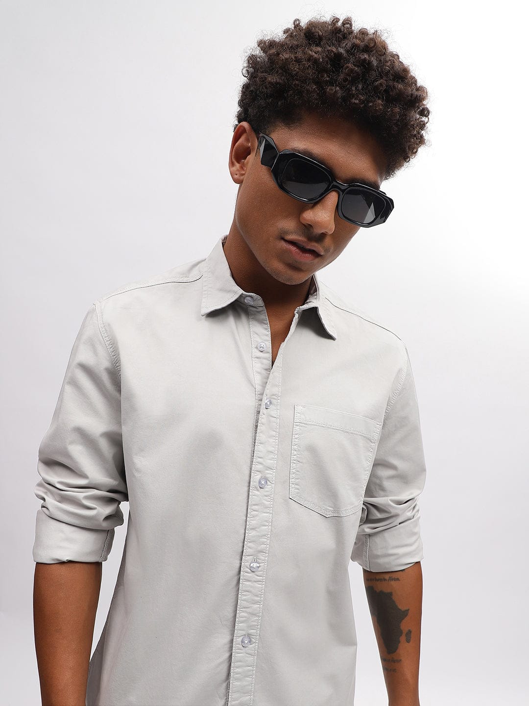 Iconic Men Grey Shirt Collar Shirt